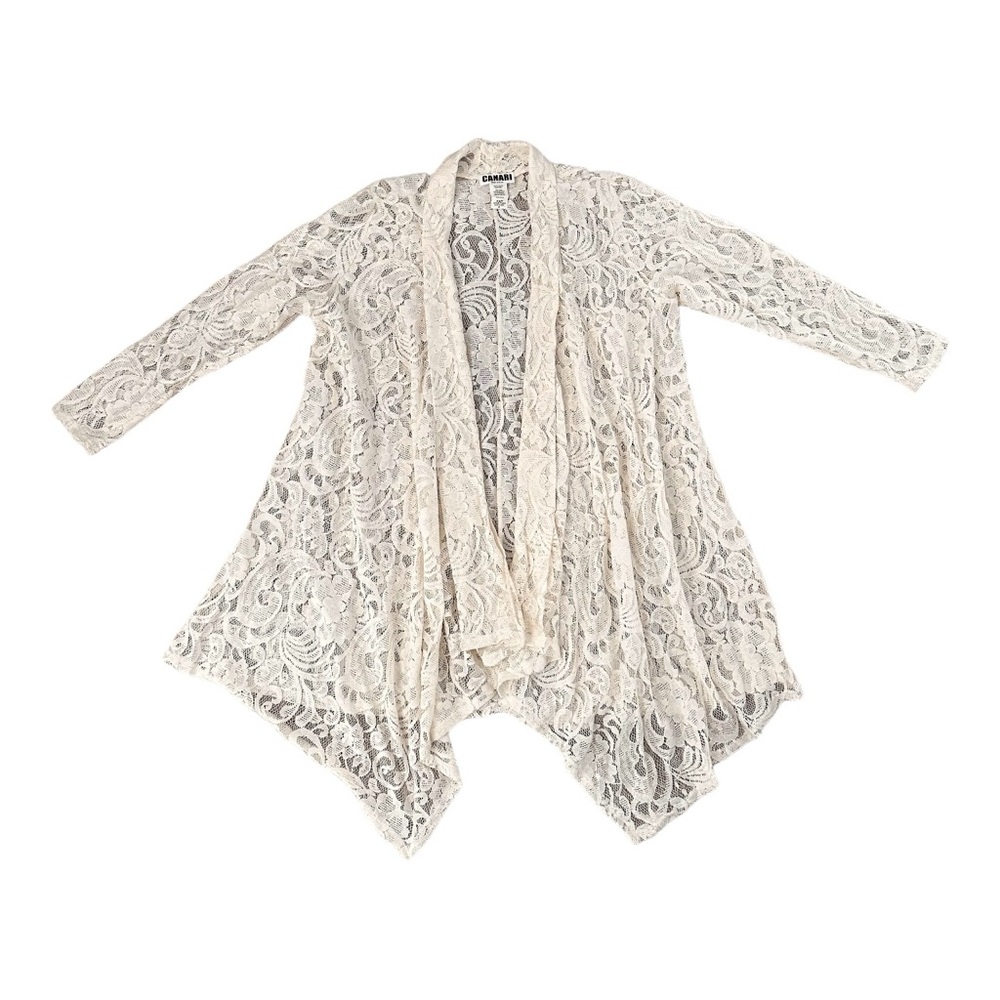 Canari women's lace cardigan with gold collar in beige Size Small.